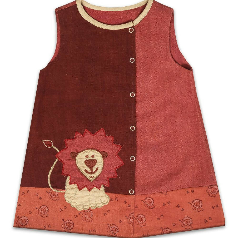 Mhyssa Amara Lion Patch Sleeveless A-line Maroon Frock | Grocsy