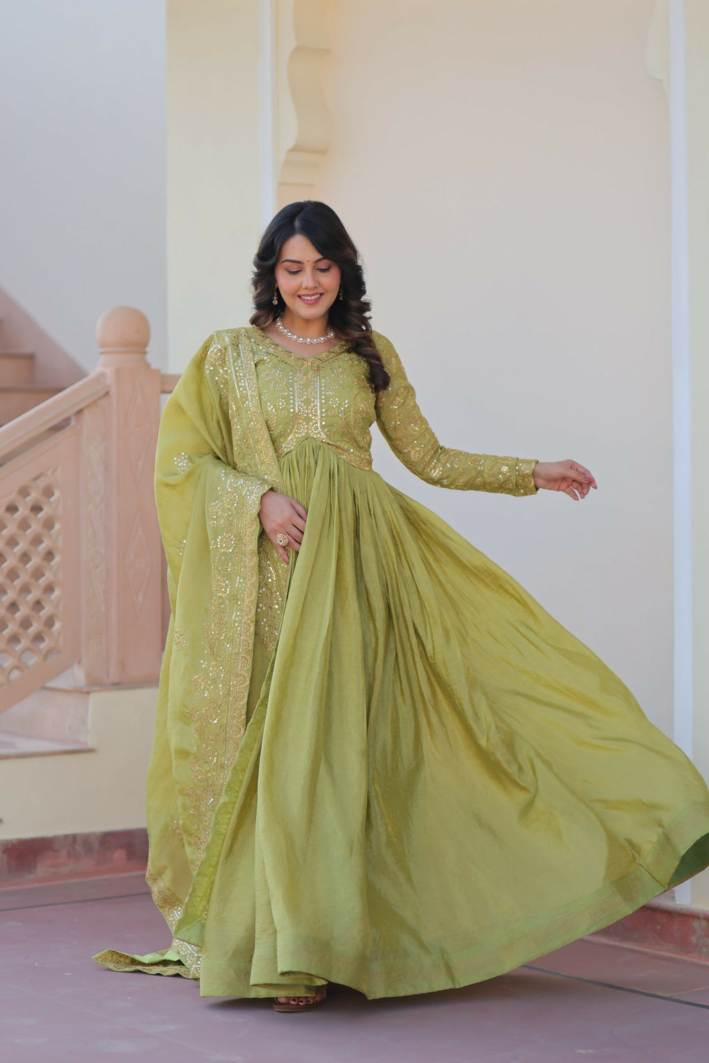 Joban Fashion Pista Crush Sequence Embroidery Work Kurta Set | Grocsy