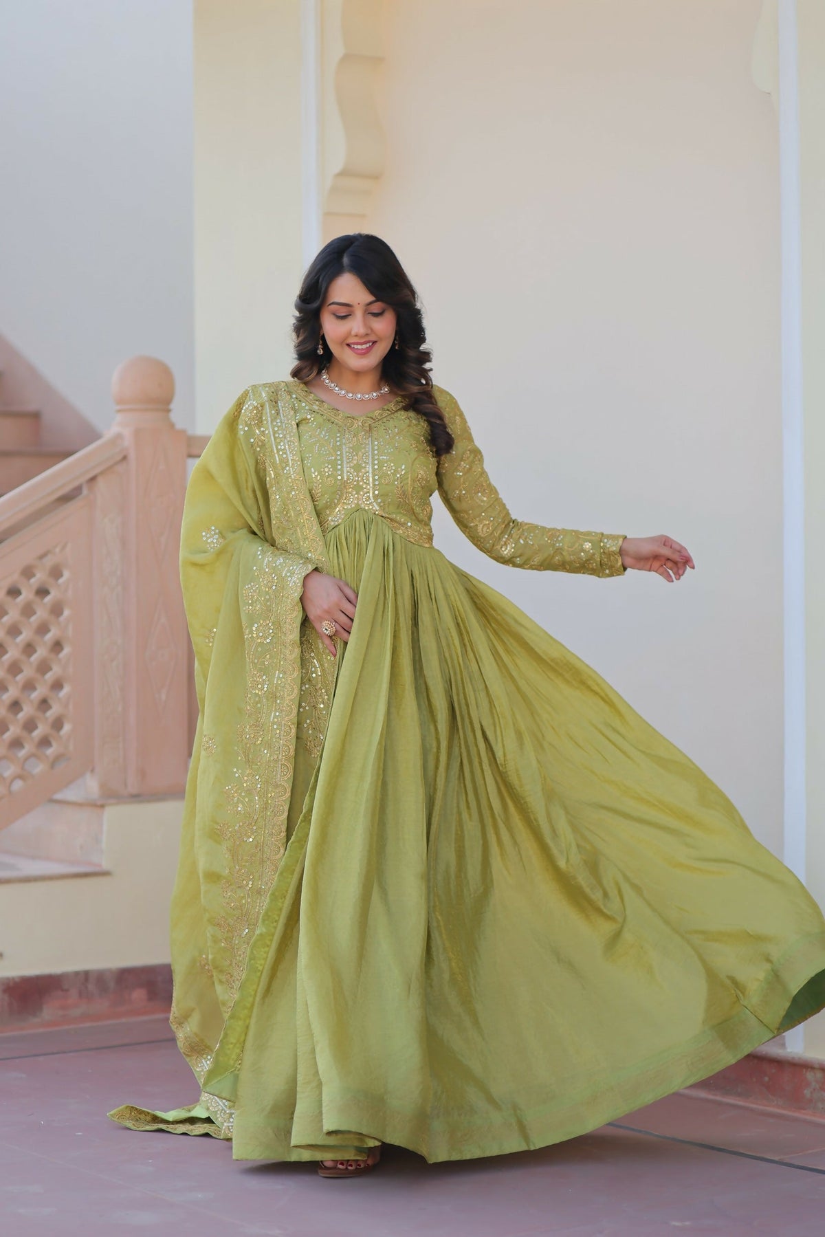 Joban Fashion Pista Crush Sequence Embroidery Work Kurta Set | Grocsy