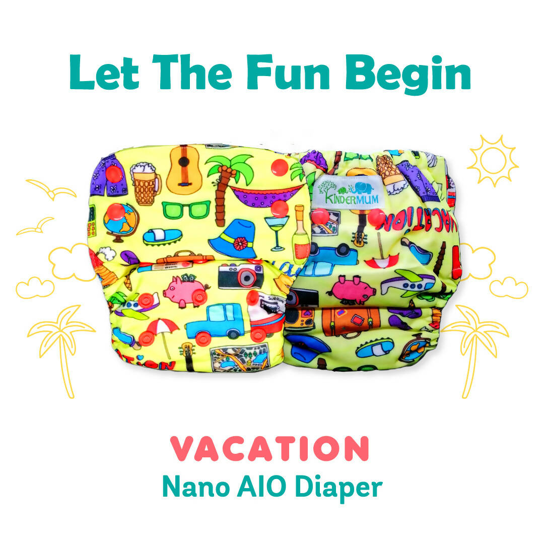 Kindermum Nano Aio Cloth Diaper With 2 Organic Cotton Inserts- Vacation For Kids | Grocsy
