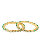 NVR Women Set of 2 Gold-Polished Green Kundan Studded Bangles