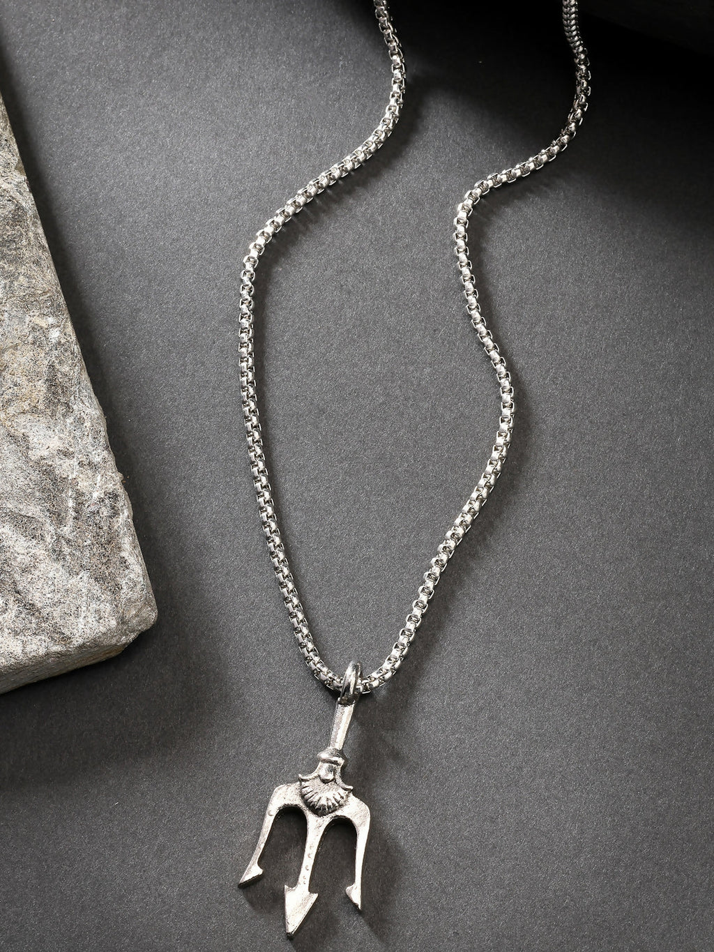 NVR Men's Silver-Plated Stainless Steel Geometric Charm Pendant With Chain | Grocsy