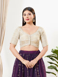 Joban Fashion Light Gold Tissue Padded Blouse With V Neck Elbow Sleeves | Grocsy