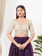 Joban Fashion Light Gold Tissue Padded Blouse With V Neck Elbow Sleeves | Grocsy