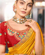 Mustard Solid Vichitra Saree With Unstitched Blouse Piece - Selena | Grocsy