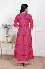 Miravan Women's Pink Cotton Bandhani Ethnic Anarkali Kurta | Grocsy