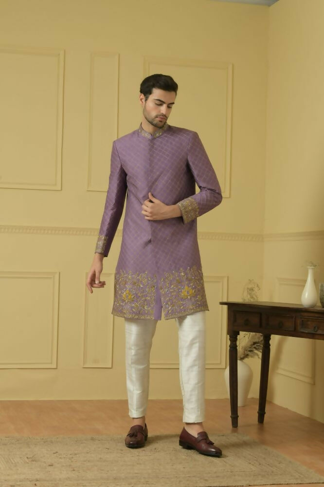 Majestic Purple Marvel Sherwani by Hilo Design | Grocsy