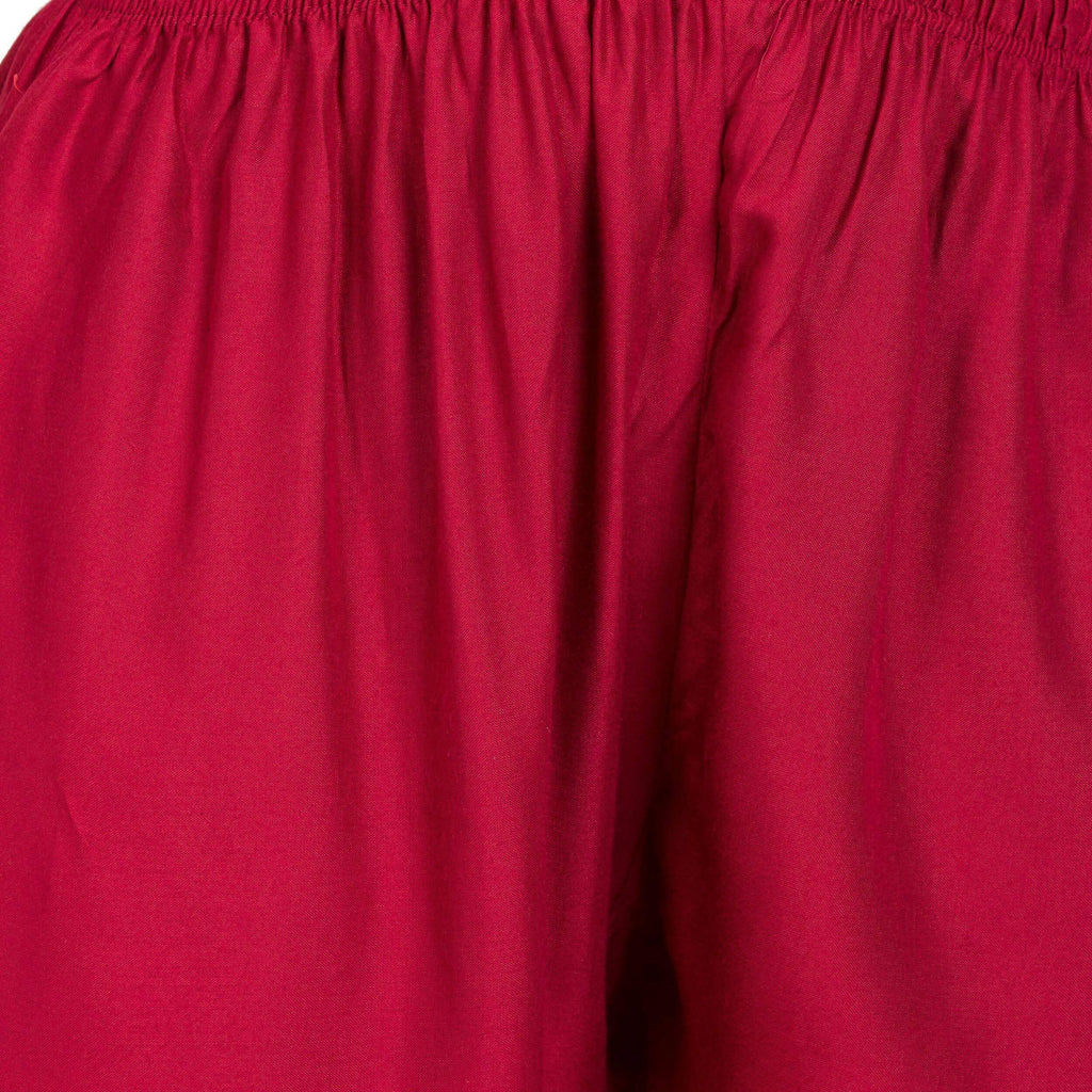 PAVONINE Maroon Color Golden Printed Rayon Fabric Sharara For Women & Girls | Grocsy