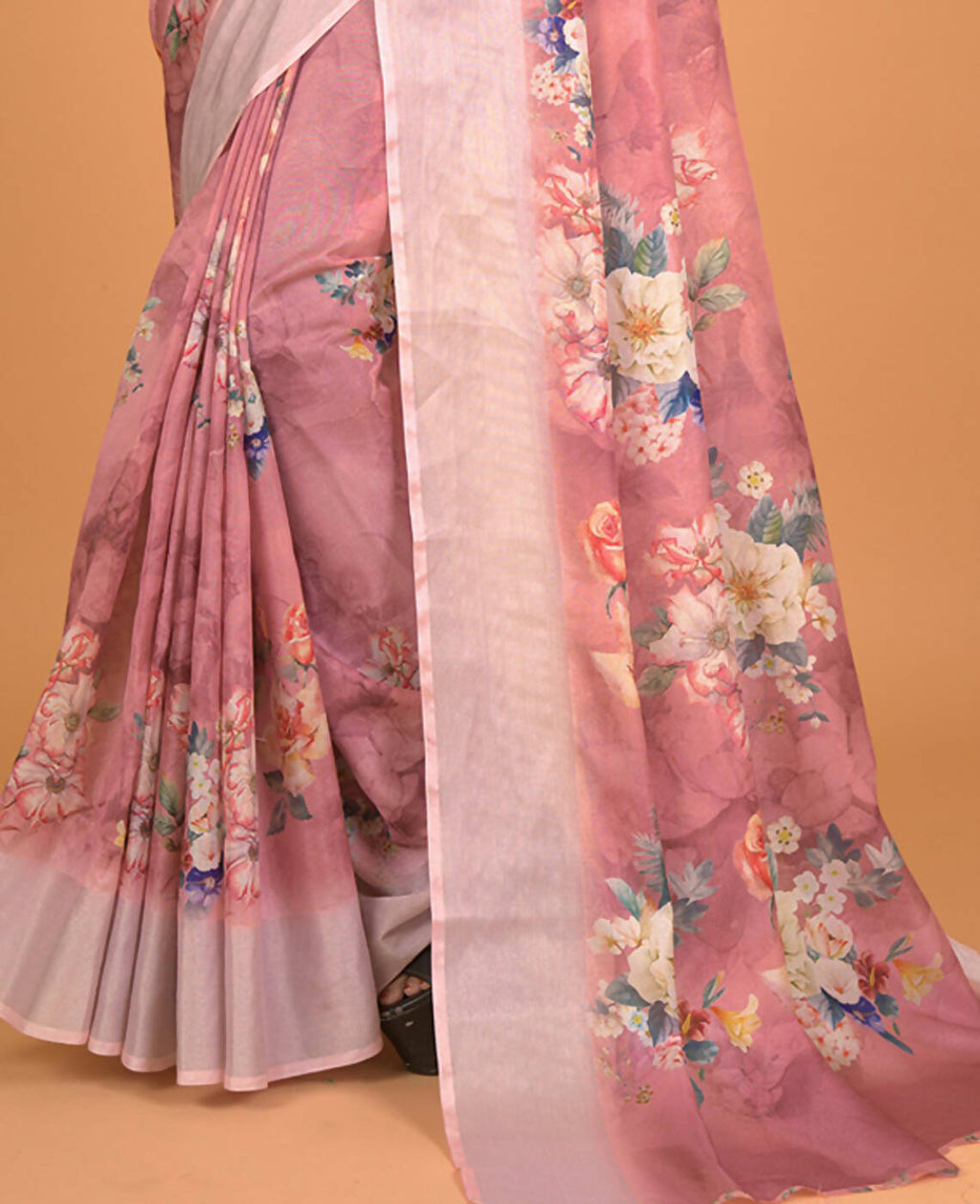 Mauve Cotton Silk Floral Printed Saree With Unstitched Blouse Piece - Akshita | Grocsy