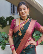 DEIANA'S Beautiful Designer Golden zari Soft Lichi Silk Saree - Green | Grocsy