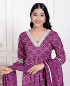 Miravan Women's embroidred Bandhani Ethnic Anarkali Kurta and Dupatta | Grocsy