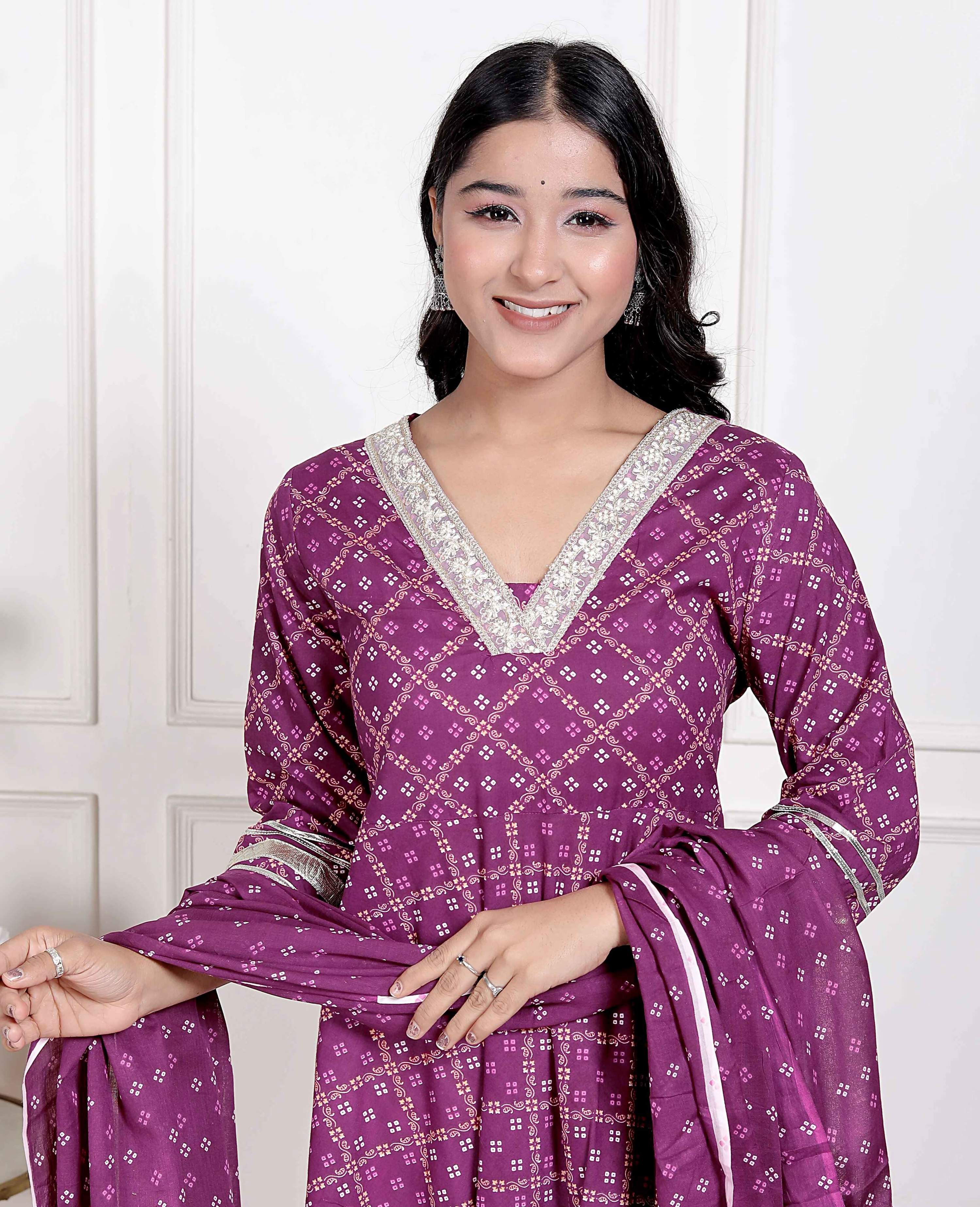 Miravan Women's embroidred Bandhani Ethnic Anarkali Kurta and Dupatta | Grocsy