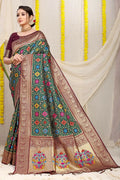 Jyoti Fashion Women's Bottle Green Patola Silk Zari Woven Saree with Blouse | Grocsy