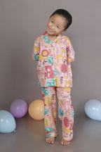 Breathables Kids Cotton Night Suit – Peach Lion & Teddy Shirt & Pyjama Co-Ord Set For Boys & Girls | Grocsy