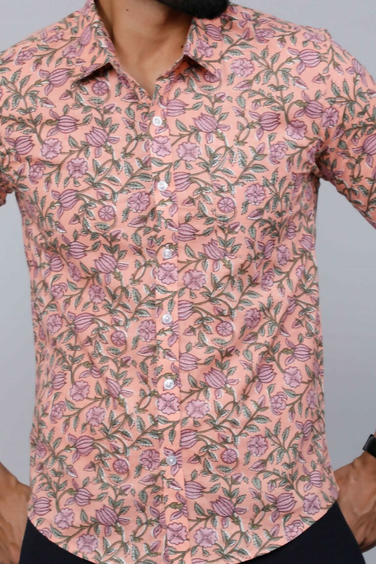 Miravan Men's Orange Printed Full Sleeve Cotton Shirt | Grocsy