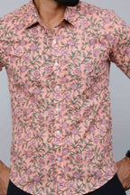 Miravan Men's Orange Printed Full Sleeve Cotton Shirt | Grocsy