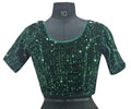 Vamika Bottle Green Velvet Sequence Blouse | Grocsy