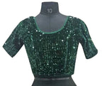 Vamika Bottle Green Velvet Sequence Blouse | Grocsy