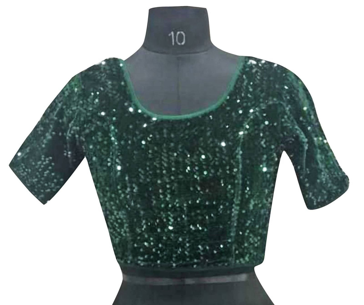 Vamika Bottle Green Velvet Sequence Blouse | Grocsy