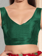 Joban Fashion Bottle Green Mulberry Silk Padded Blouse With Round Neck Sleeveless | Grocsy