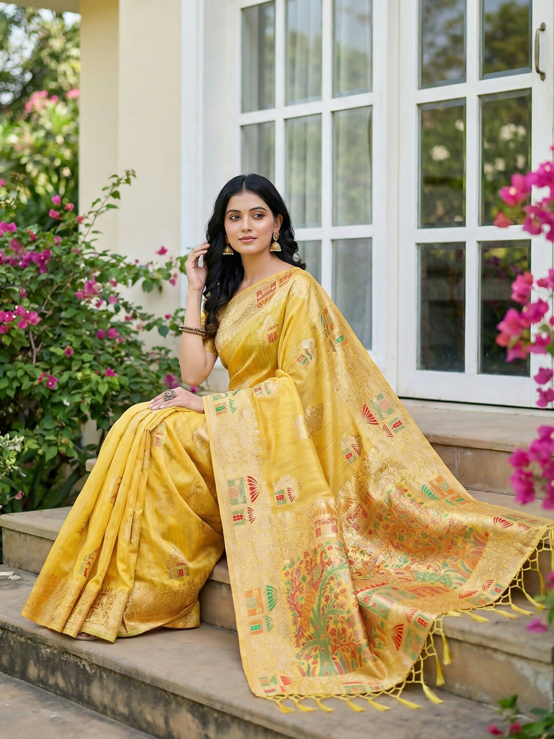 Shree Shyam Fashion Yellow Linen Cotton Saree | Grocsy