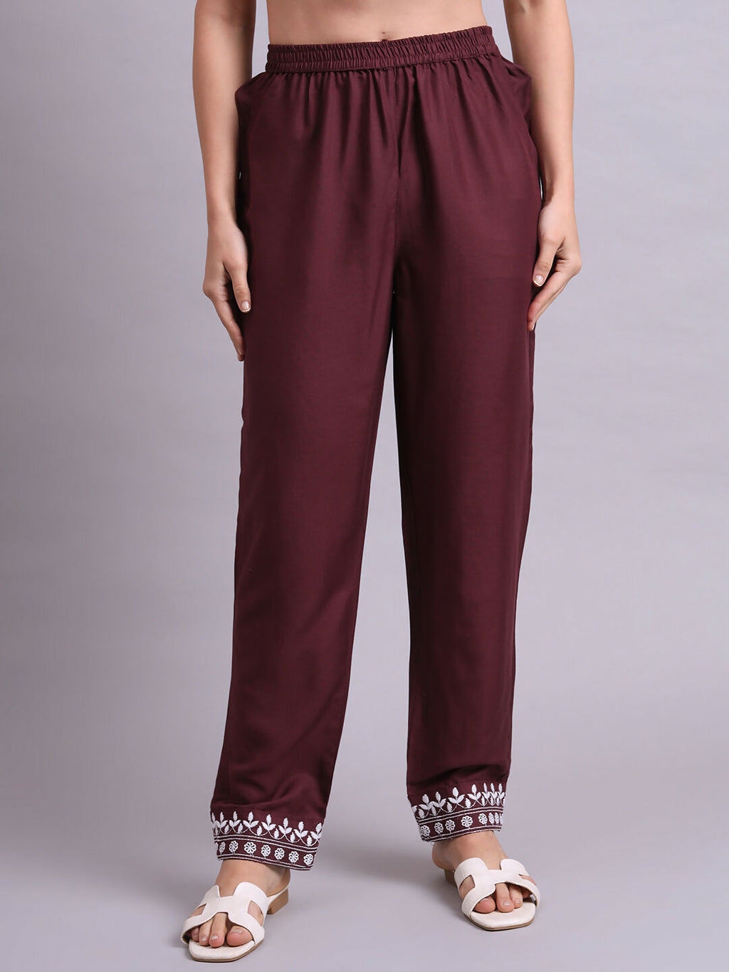 Joban Fashion Brown Cotton & Embroidery Work Kurta With Trousers & Dupatta Set | Grocsy