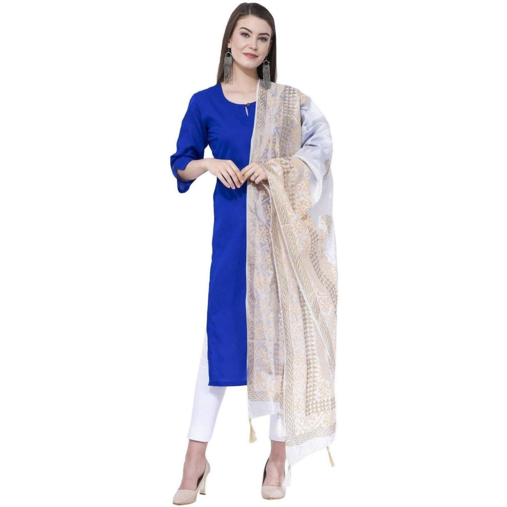 A R Silk White Color Silk Pahadi Silk Dupattas and Chunnis | Grocsy