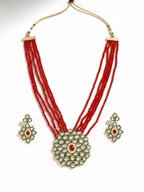 NVR Women Gold Plated Red Kundan Jewellery Set | Grocsy