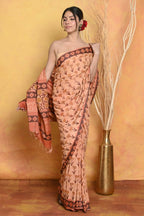 Very Much Indian Designer Modal Silk Saree With With Beautiful Floral Print - Light Orange | Grocsy