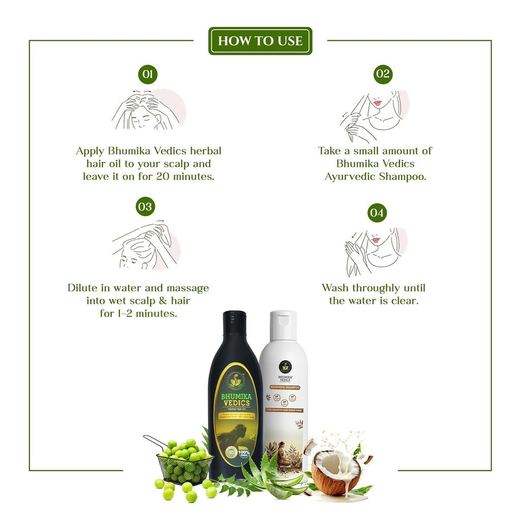 Bhumika Vedics Herbal Hair Oil & Ayurvedic Shampoo Combo | Grocsy