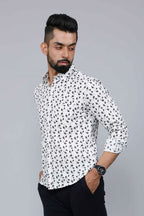 Miravan Men's White Spread Collar Bird Print Casual Shirt | Grocsy