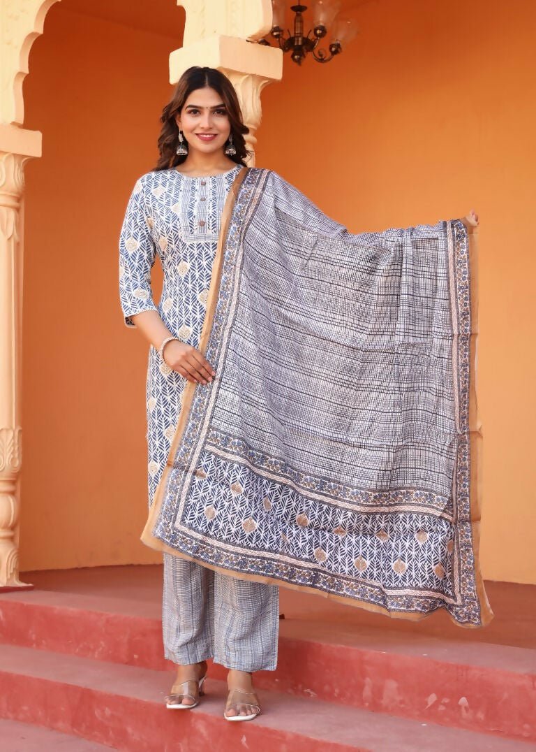Alvano Alvano Women's 3Pcs Straight Kurti Set Printed Rayon | Grocsy
