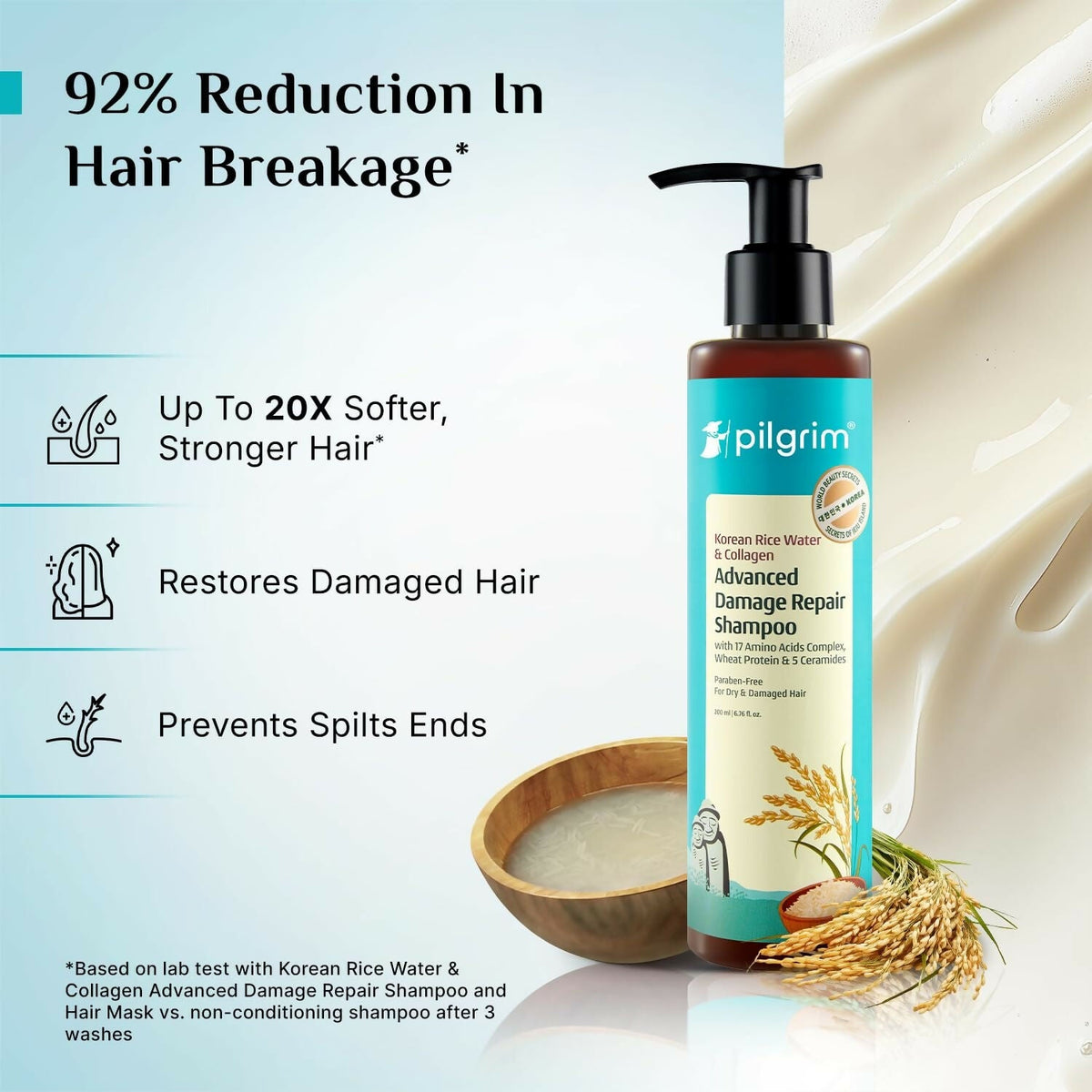 Pilgrim Korean Rice Water & Collagen Advanced Damage Repair Shampoo | Grocsy