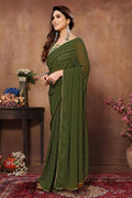 Partywear Designer Green Georgette Fancy Saree - Satrangi | Grocsy