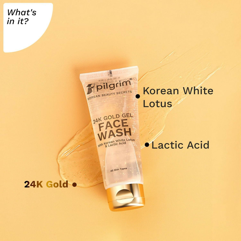 Pilgrim 24k Gold Gel Facewash with Korean White Lotus For Glowing Skin, Reduce Dark Spot And Improves Skin Texture | Grocsy