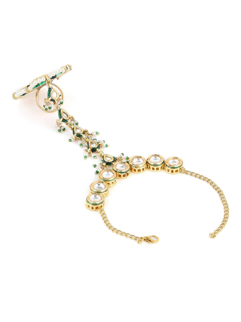 Women's Gold-Toned White Brass Kundan Gold-Polished Link Bracelet - Ruby Raang | Grocsy