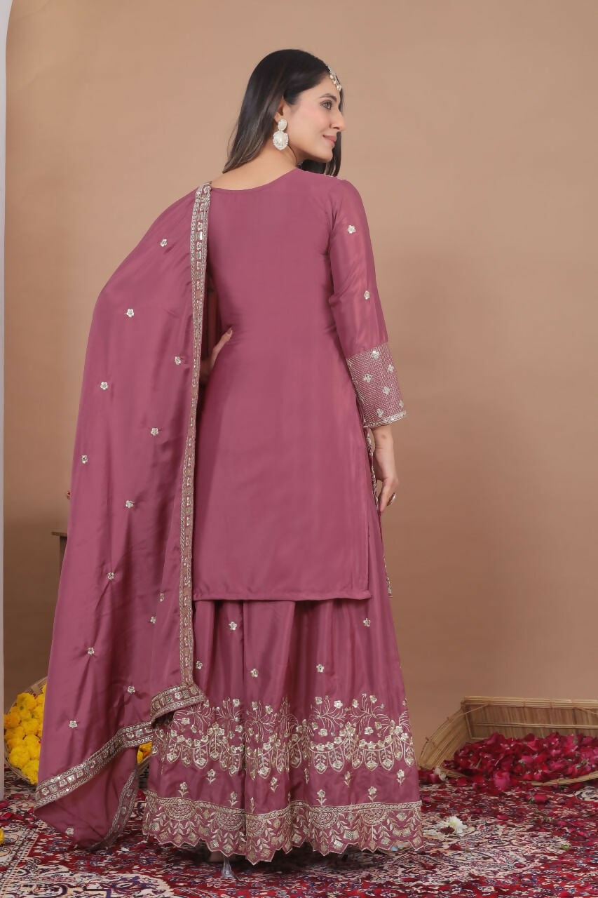 Teeya Creation Dark Onion Color Natural Crepe Silk Wedding Wear Trending Salwar Suit | Grocsy
