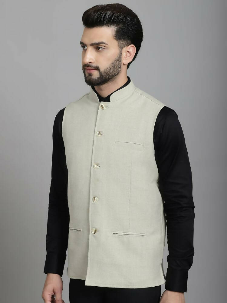 Even Apparels Self-Design Waistcoat With Welt Pockets - Beige | Grocsy