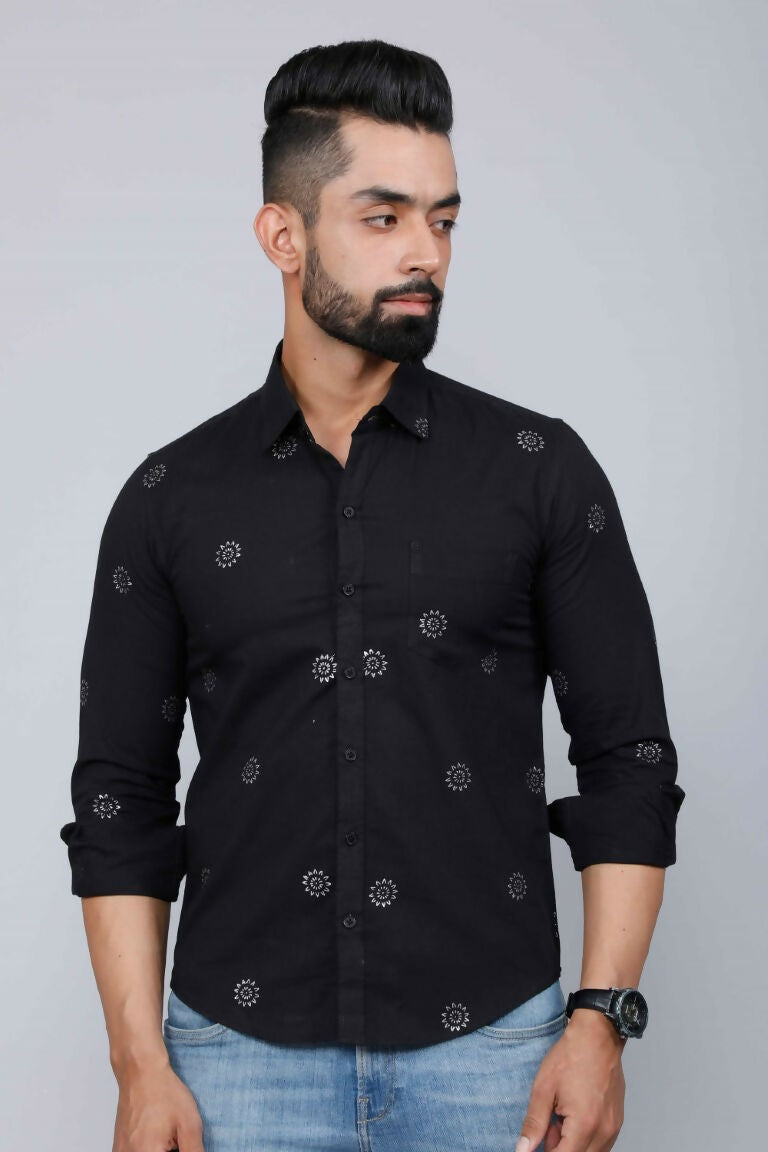 Miravan Men's Black Pure Cotton Floral Print Casual Shirt | Grocsy