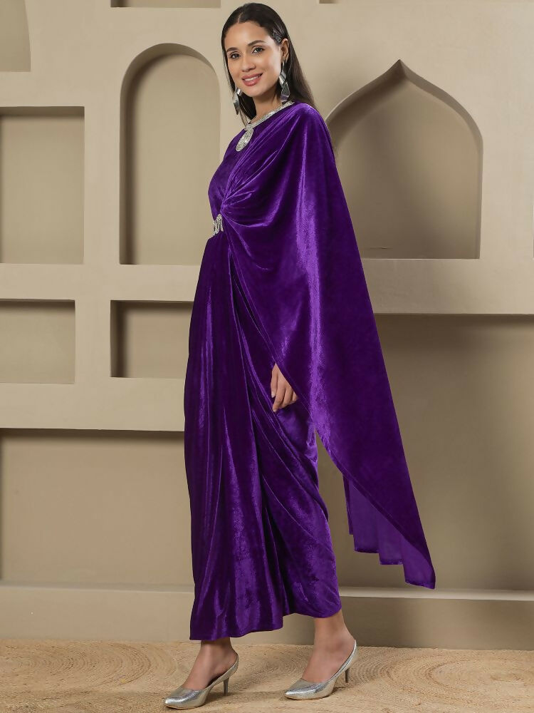 Joban Fashion Women Purple Velvet Hand Embellishment Stitched Dress | Grocsy