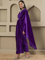 Joban Fashion Women Purple Velvet Hand Embellishment Stitched Dress | Grocsy