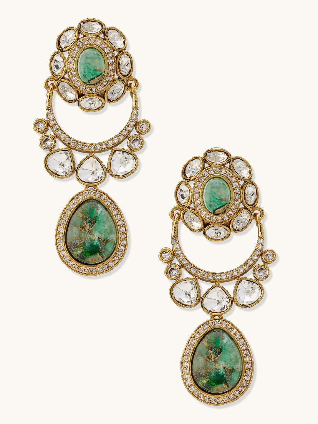 Nuyug 22K Gold-Plated Kundan Studded Faux Jasper Stone Necklace Set | Grocsy