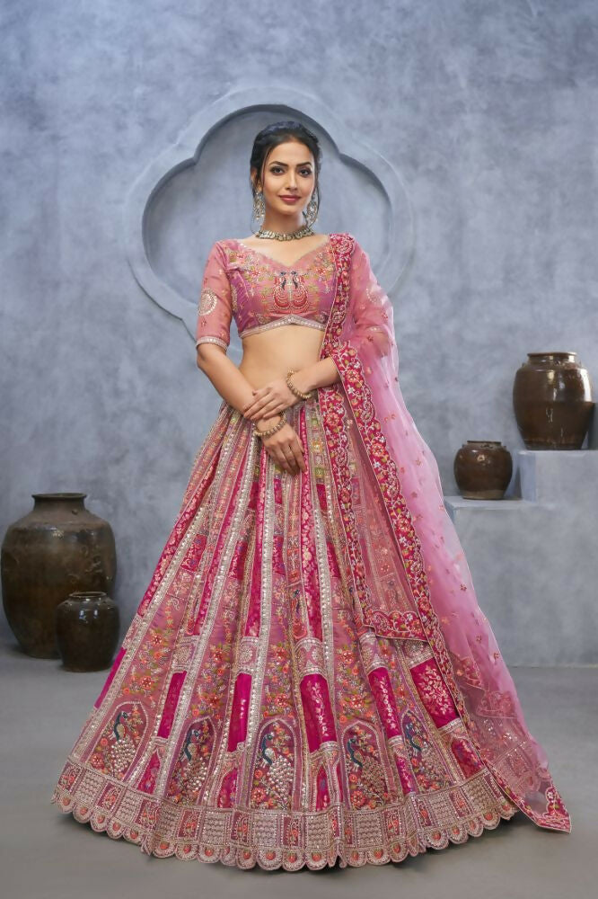Kesar Fab Purple Organza Embroidered Lehenga | Grocsy