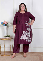 Miravan Womens Plus Size Wine Floral Kurta With Palazzo | Grocsy