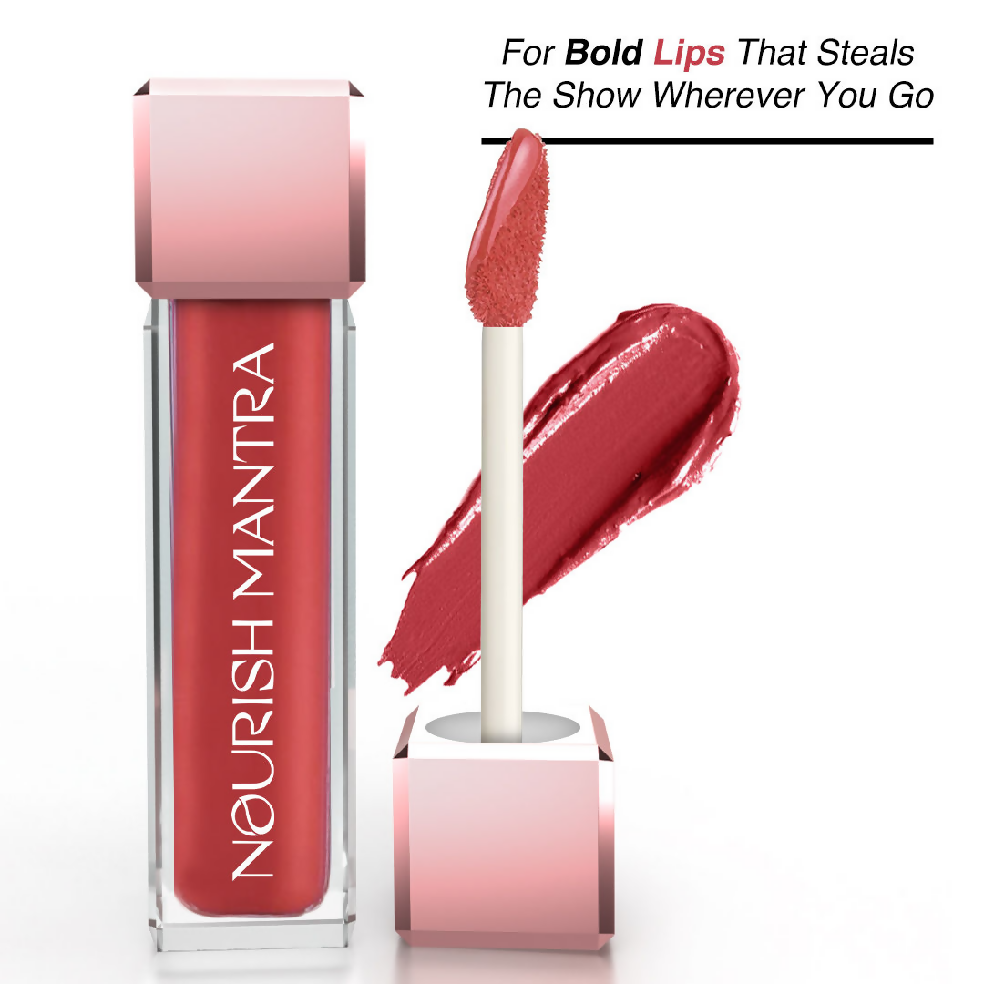 Nourish Mantra Liquid Lipstick Creamy Matte with SPF / Water Proof, Smudge Proof Shade- Khilkhilata Coral | Grocsy
