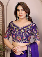 Teeya Creation New Trendy Party Wear Soft Satin Chiffon Saree-Purple | Grocsy