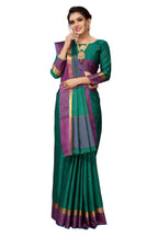 Vamika Ethnic Fire Green Cotton Silk Saree | Grocsy