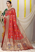 Jyoti Fashion Women's Red Patola Silk Zari Woven Saree with Blouse | Grocsy