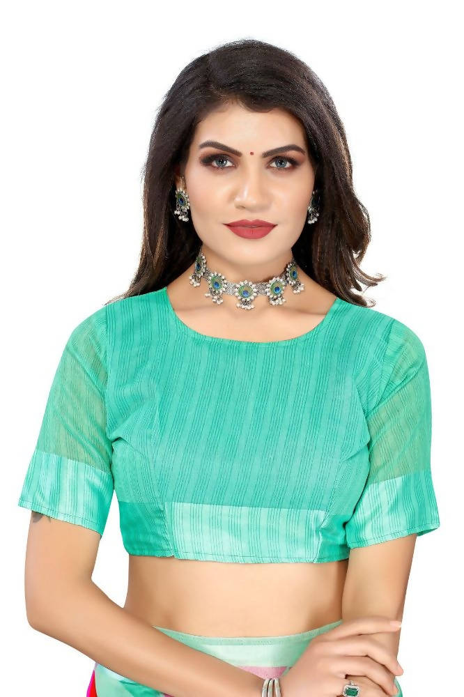 Vamika Green Linen Satin Border Saree | Grocsy