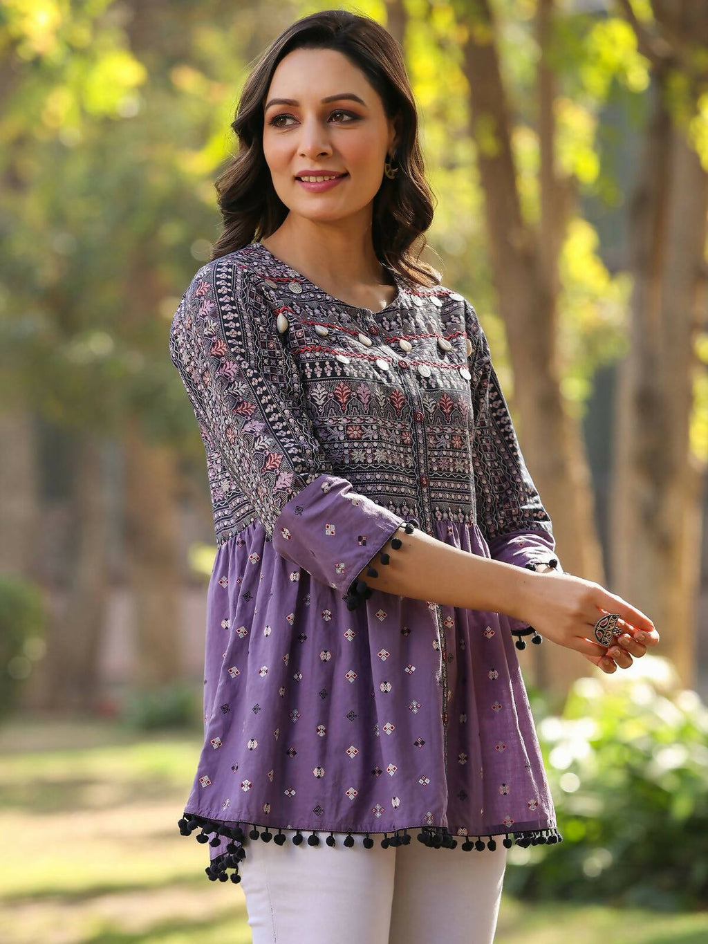 Juniper Women's Lavender Printed Flared Tunic | Grocsy